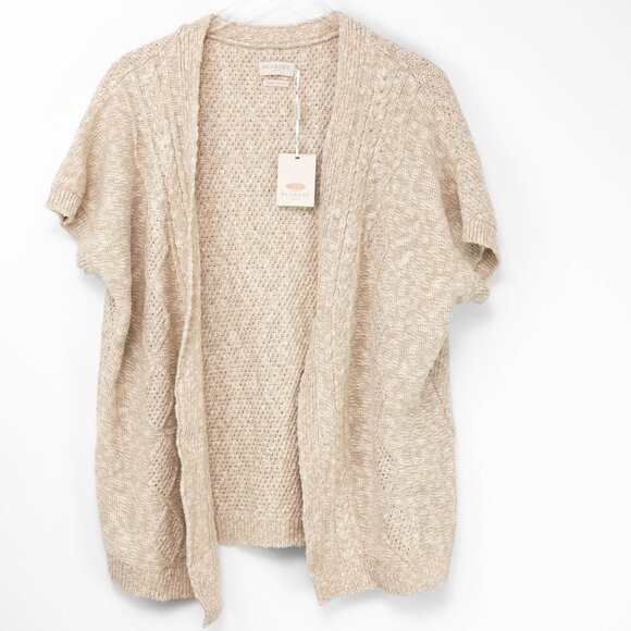 Blarney Woollen Mills Sweaters - Blarney Nuala Cardigan Linen Cotton Aran Knit Irish Sweater Natural Tan Medium